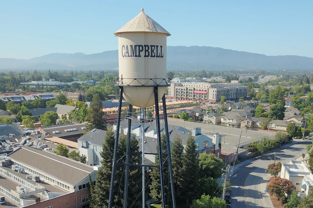 Campbell water tower and surrounding city